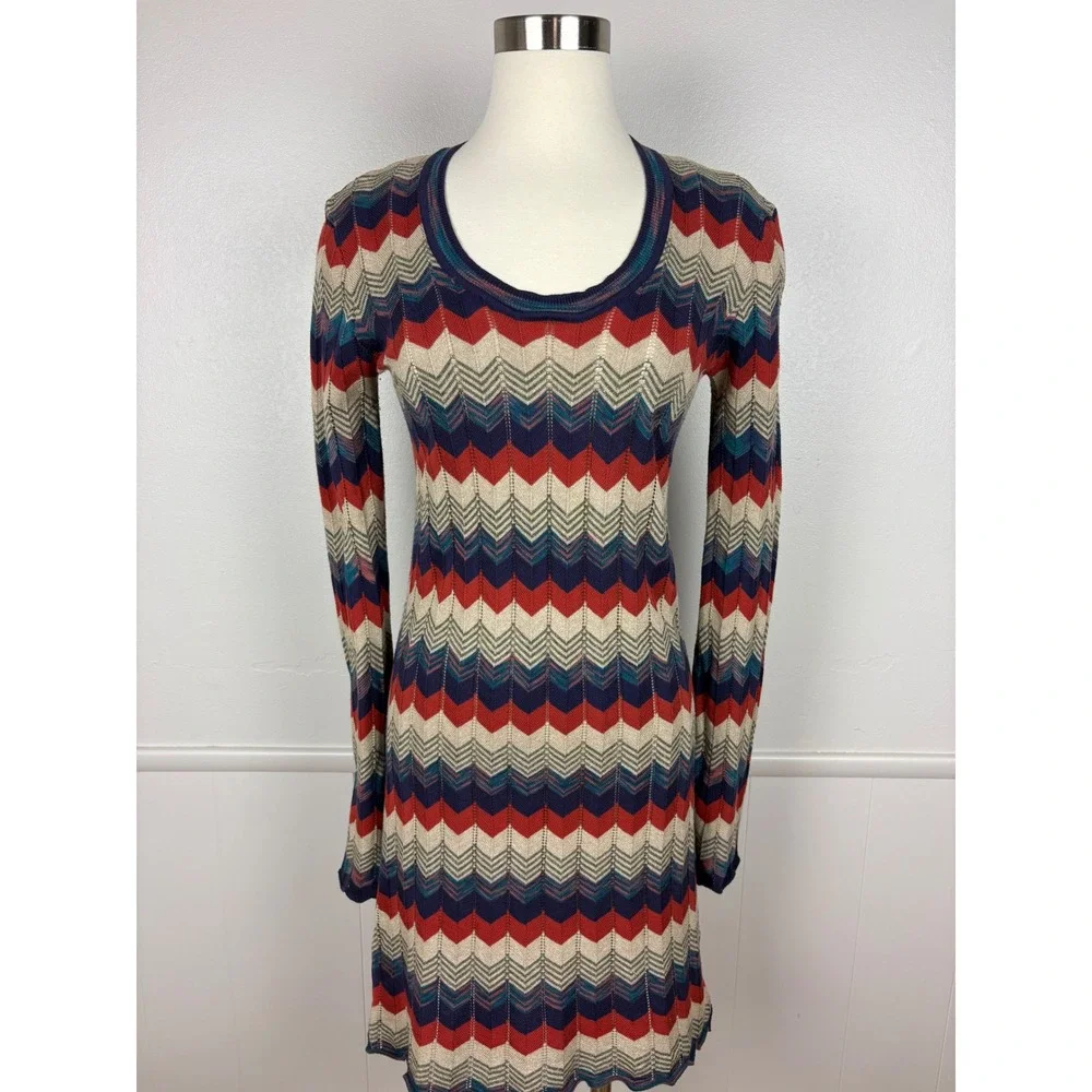 Cotton by Autumn Cashmere Knit Dress Size M Chevron Pointelle Long Sleeve Mod